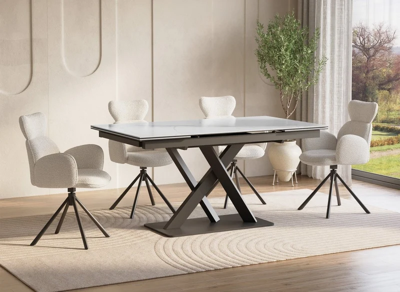 Tavolo da pranzo allungabile in ceramica bianca 6-10 persone ELEGANCE