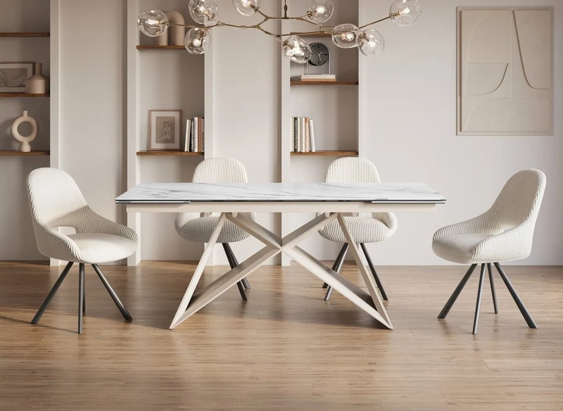 Tavolo da pranzo allungabile in ceramica bianca effetto marmo GABRIEL