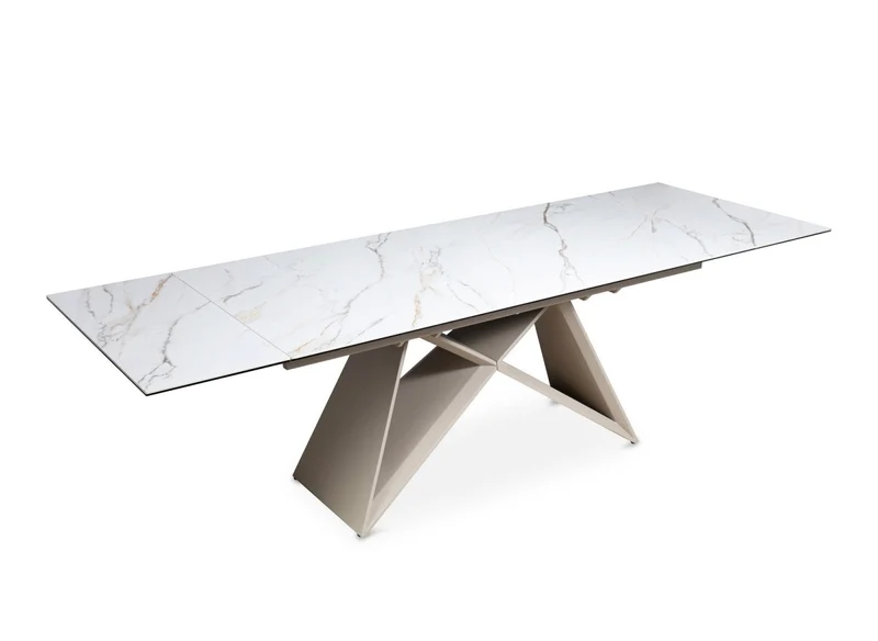 Tavolo da pranzo allungabile in ceramica bianca effetto marmo GABRIEL