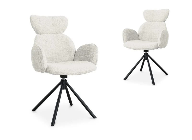 Set di 2 sedie girevoli con braccioli in tessuto beige effetto montone MAGY