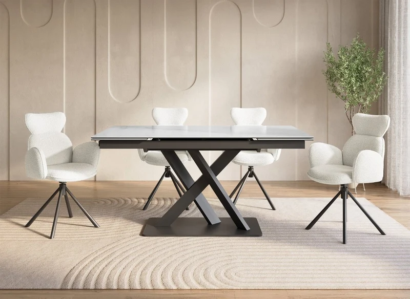 Set di 2 sedie girevoli con braccioli in tessuto beige effetto montone MAGY