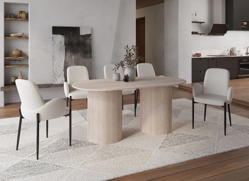 Tavolo da pranzo ovale in marmo composito beige a 6 posti DHARA