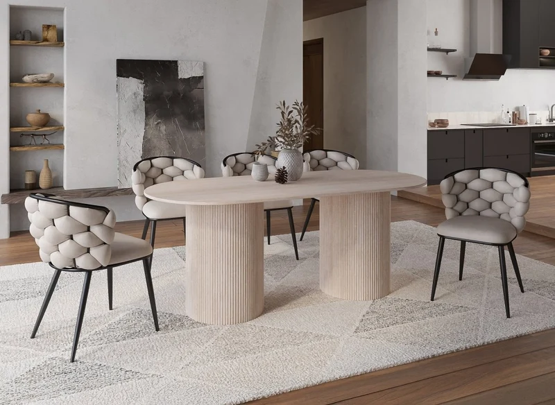 Tavolo da pranzo ovale in marmo composito beige DHARA a 8 posti