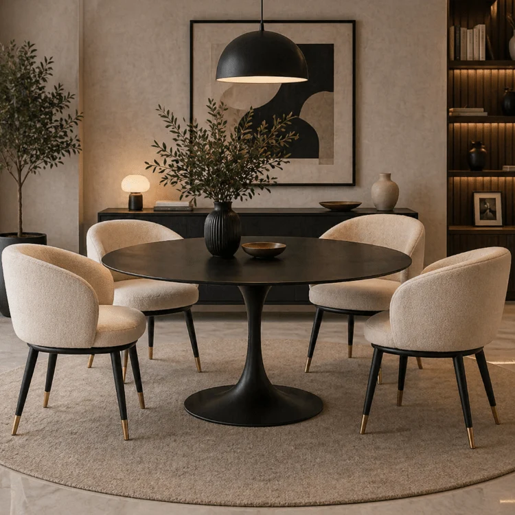 Sillón de comedor tejido bouclé marfil Enid