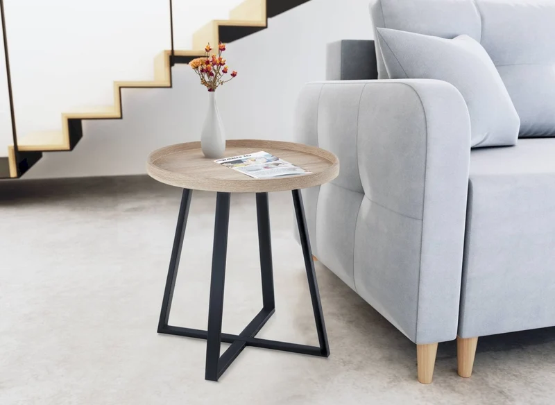 Tavolino rotondo in legno e gambe in metallo nero BRIYA