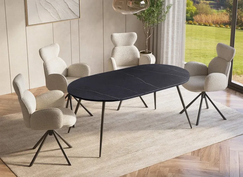 Tavolo da pranzo ovale effetto marmo grigio DIWAN