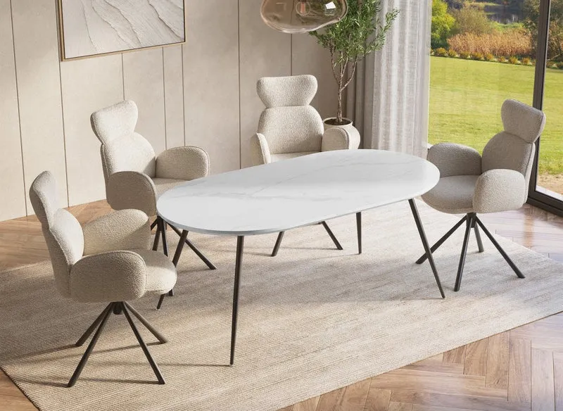 Tavolo da pranzo ovale effetto marmo bianco DIWAN