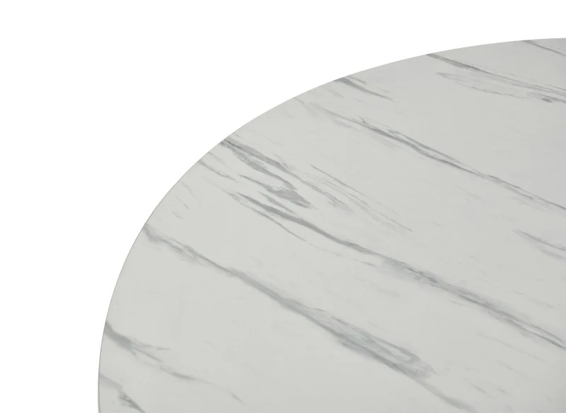 Tavolo da pranzo rotondo effetto marmo bianco base in metallo nero STELLA