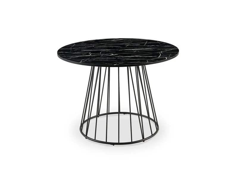 Tavolo da pranzo rotondo effetto marmo nero base in metallo nero STELLA