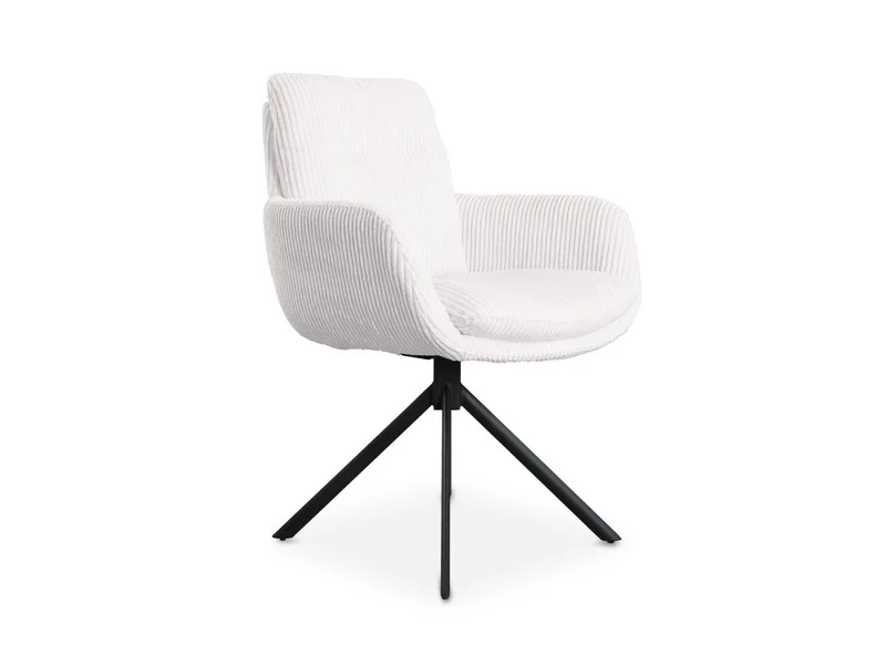 Sedia di design con braccioli in velluto a coste bianco ecrù LOLA
