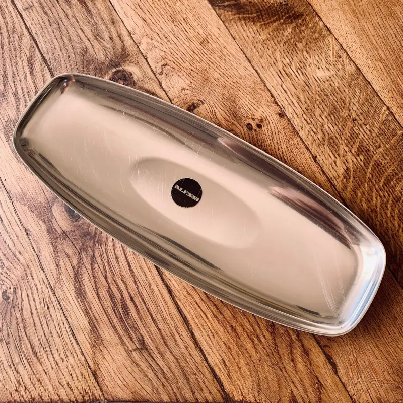 Vassoio Alessi vintage in acciaio inox con bollino - Italia 1980