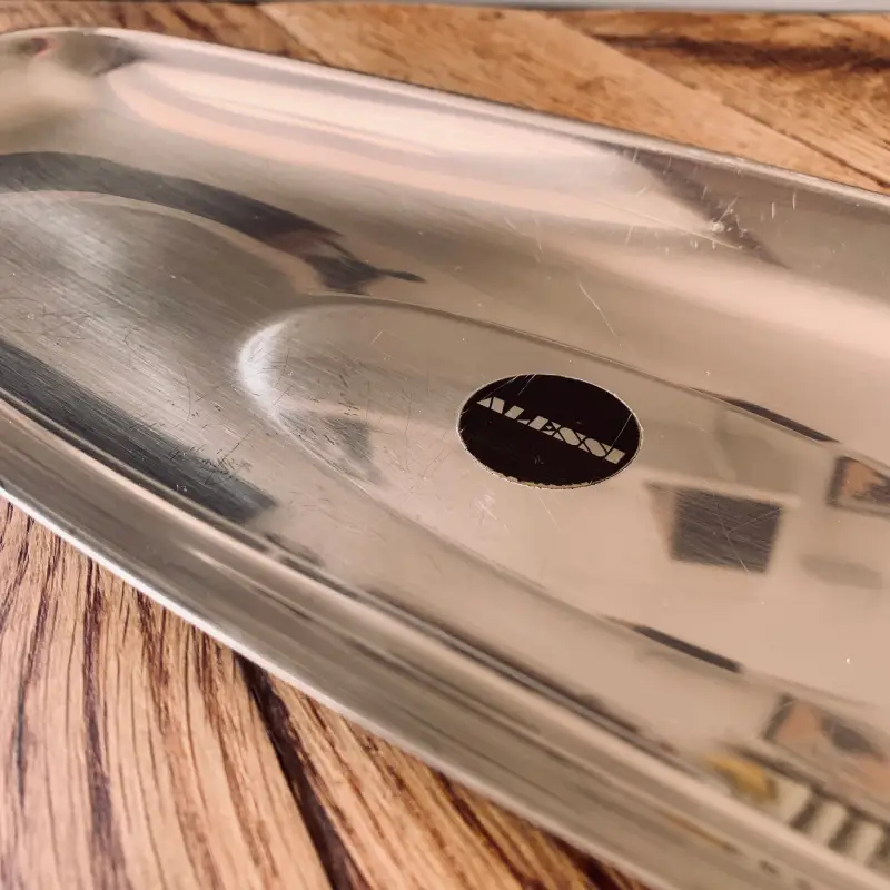 Vassoio Alessi vintage in acciaio inox con bollino - Italia 1980