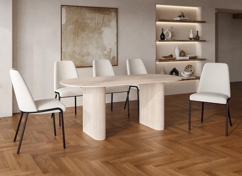 Tavolo da pranzo ovale in marmo composito beige a 8 posti ELMA