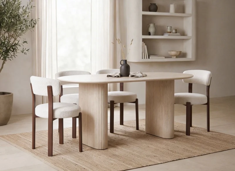 Tavolo da pranzo ovale in marmo composito beige a 6 posti 180 cm ELMA
