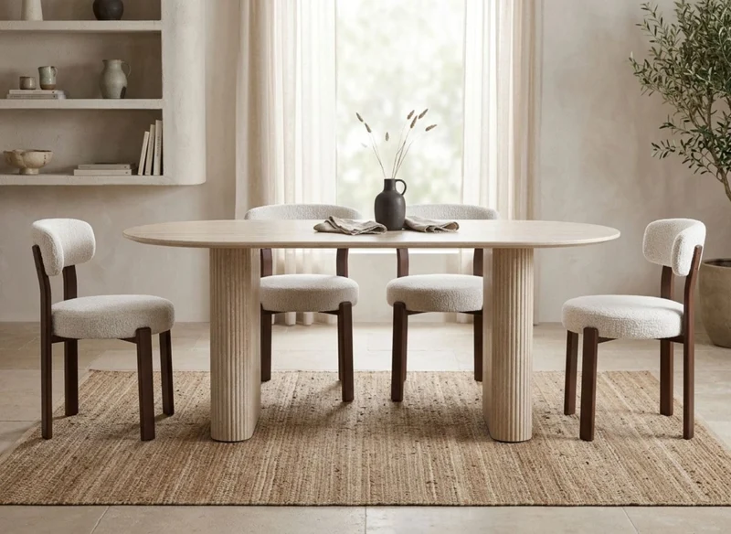 Tavolo da pranzo ovale in marmo composito beige a 6 posti 180 cm ELMA