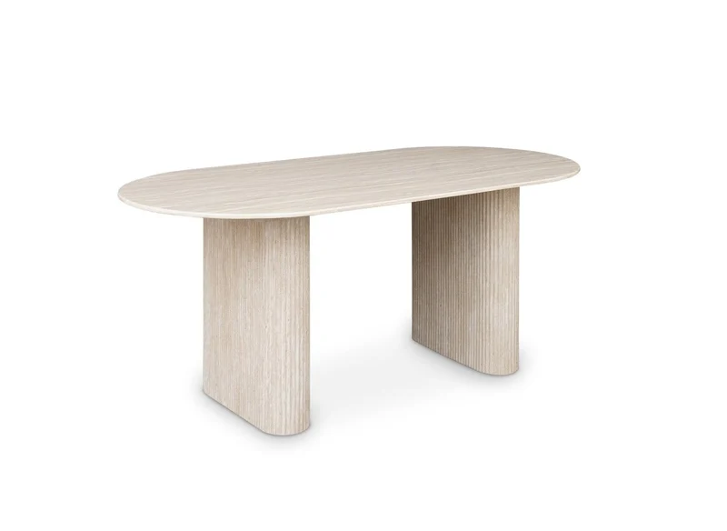 Tavolo da pranzo ovale in marmo composito beige a 6 posti 180 cm ELMA