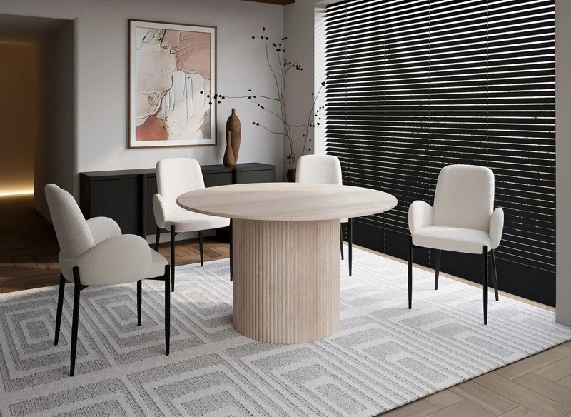 Tavolo da pranzo rotondo in marmo composito beige per 4 persone 130 cm DHARA