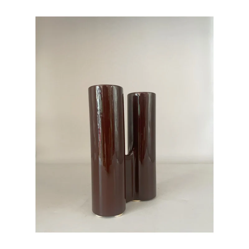 Vaso in ceramica marrone del designer Italiano Enzo Bioli