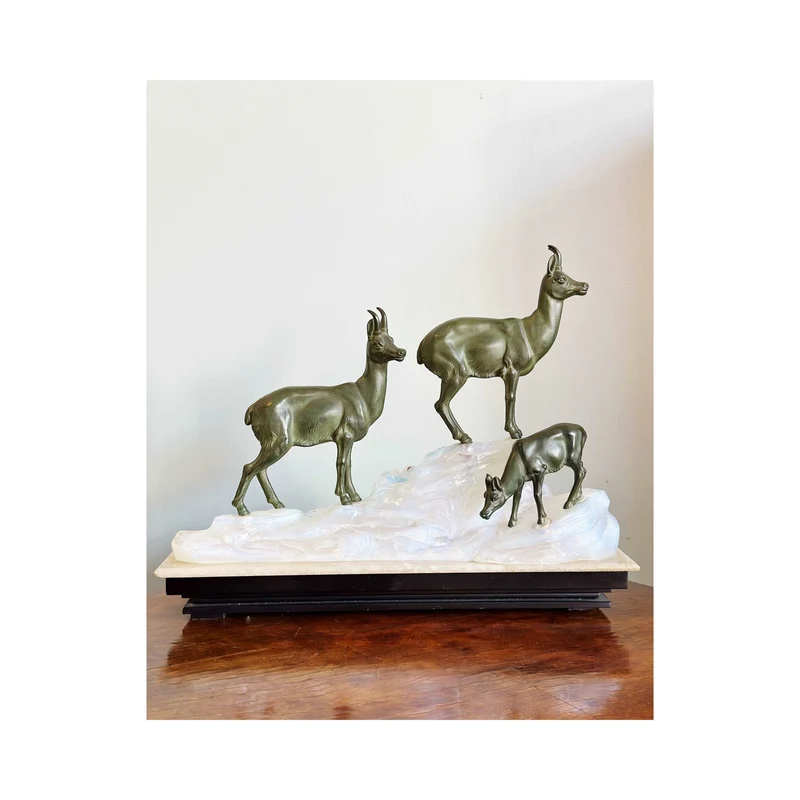 Fritz Diller 1875-1945 Rara Scultura Illuminante 1930 Camoscio Sul Ghiacciaio In Montagna
