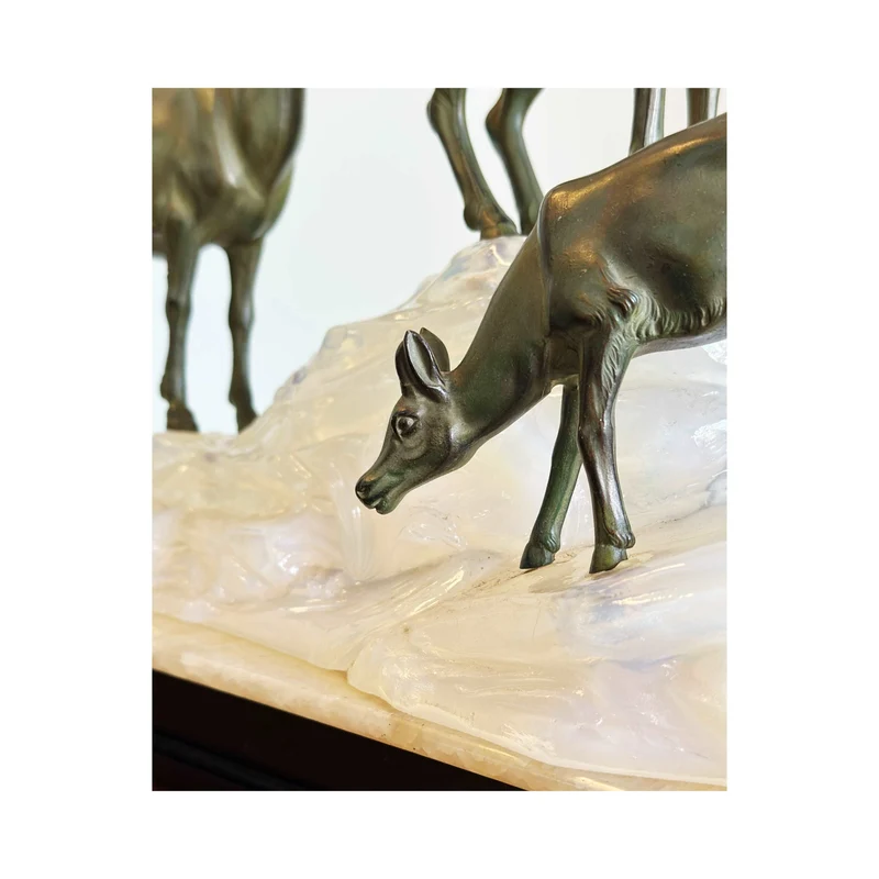 Fritz Diller 1875-1945 Rara Scultura Illuminante 1930 Camoscio Sul Ghiacciaio In Montagna