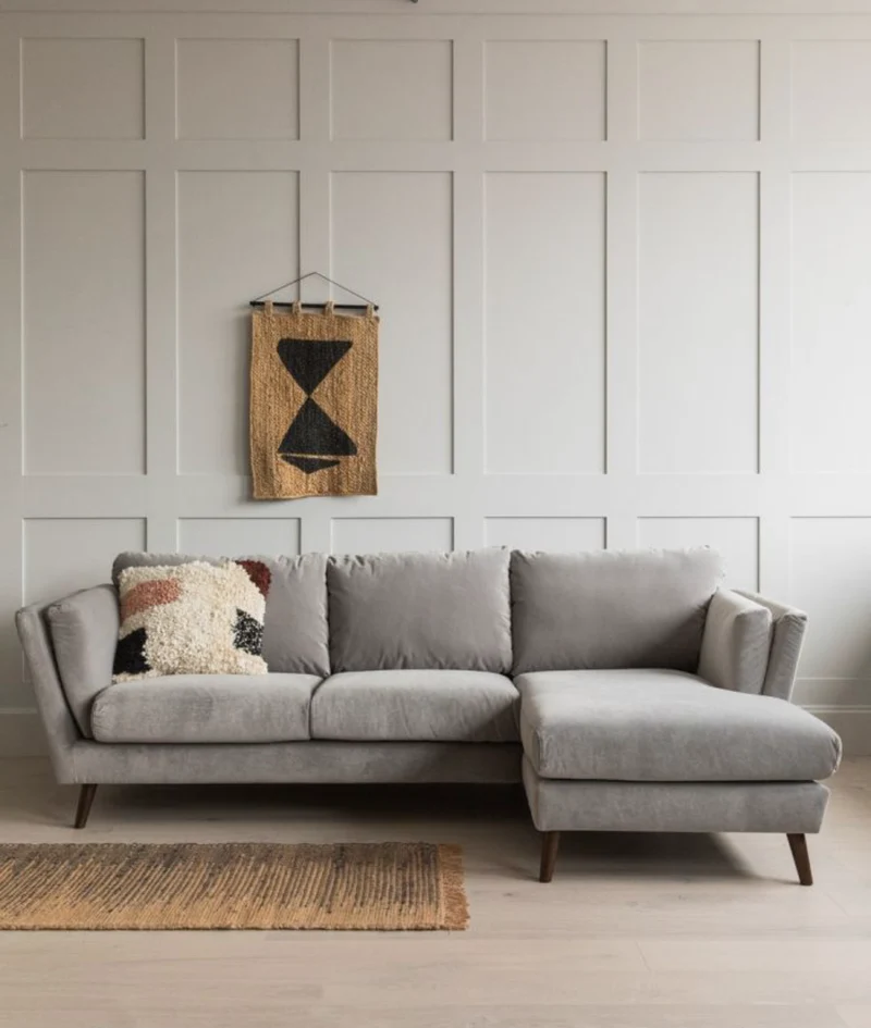 Stockholm Luxe Corner Sectional – Light Grey Velvet Chaise Sofa