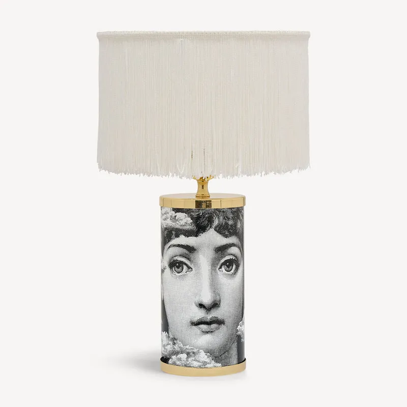 Fringed Cylindrical Lampshade for small lamps white