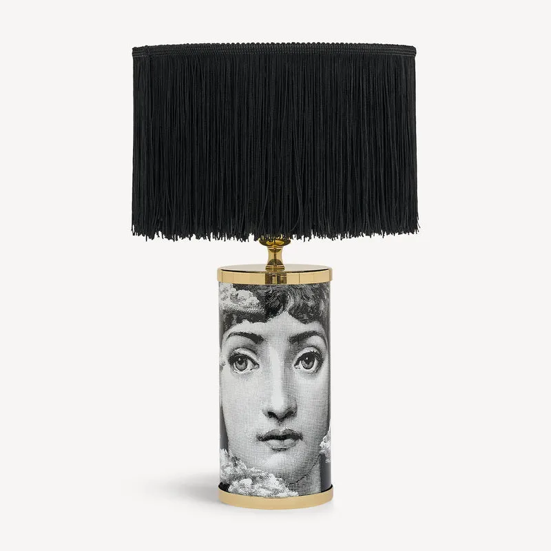 Fringed Cylindrical Lampshade for small lamps black