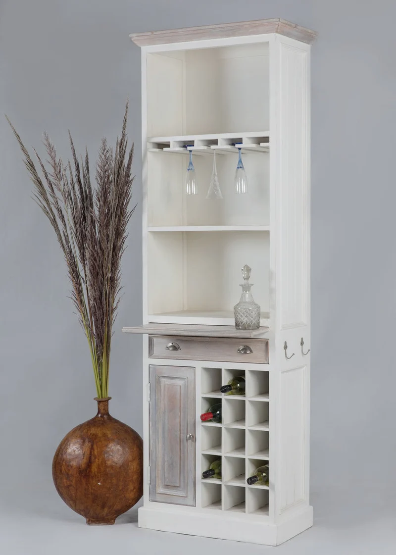 Neva - White Wash Solid Sheesham Wood Bar cum Storage Unit