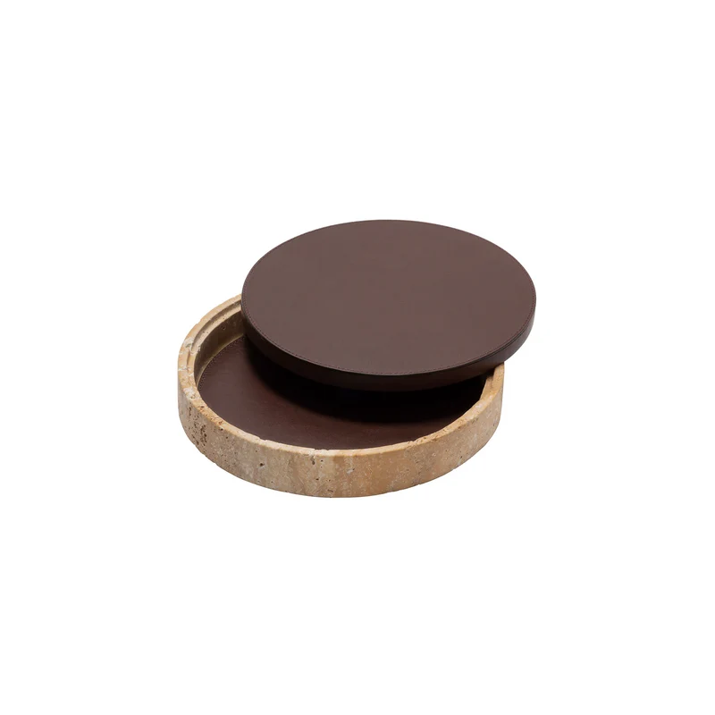 Giza Leather & Marble Box Round Small