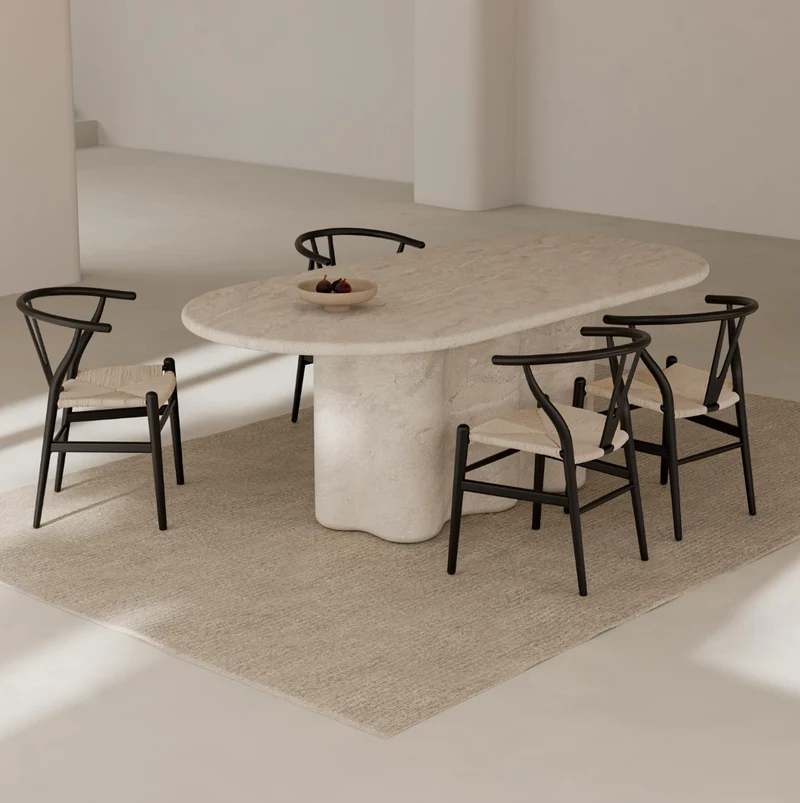 Tavolo LORRAINE 220x109cm in microcemento effetto marmo travertino