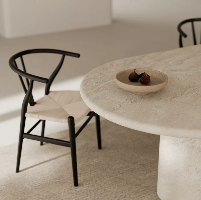 Tavolo LORRAINE 220x109cm in microcemento effetto marmo travertino