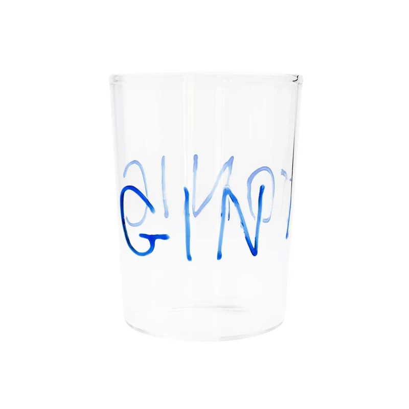 Bicchiere da cocktail "Gin Tonic" con scritta decorativa in vetro colorato blu