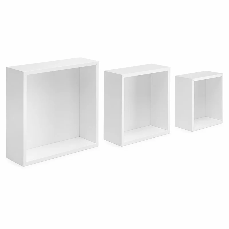 Set 3 mensole a cubo da parete bianco opaco 23-26-29 cm – Kalisi