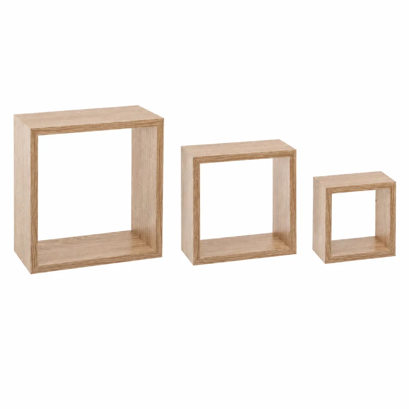 Set 3 mensole a cubo da parete effetto rovere naturale 15-20-25 cm – Fixy