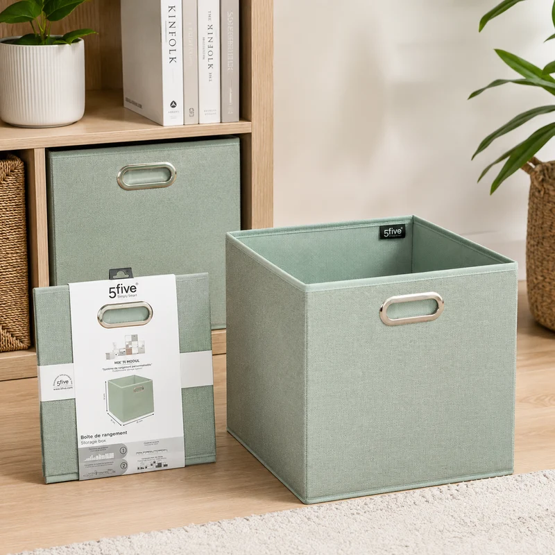 Scatola contenitore in tessuto verde salvia chiné 31x31 cm – Mix'n Modul
