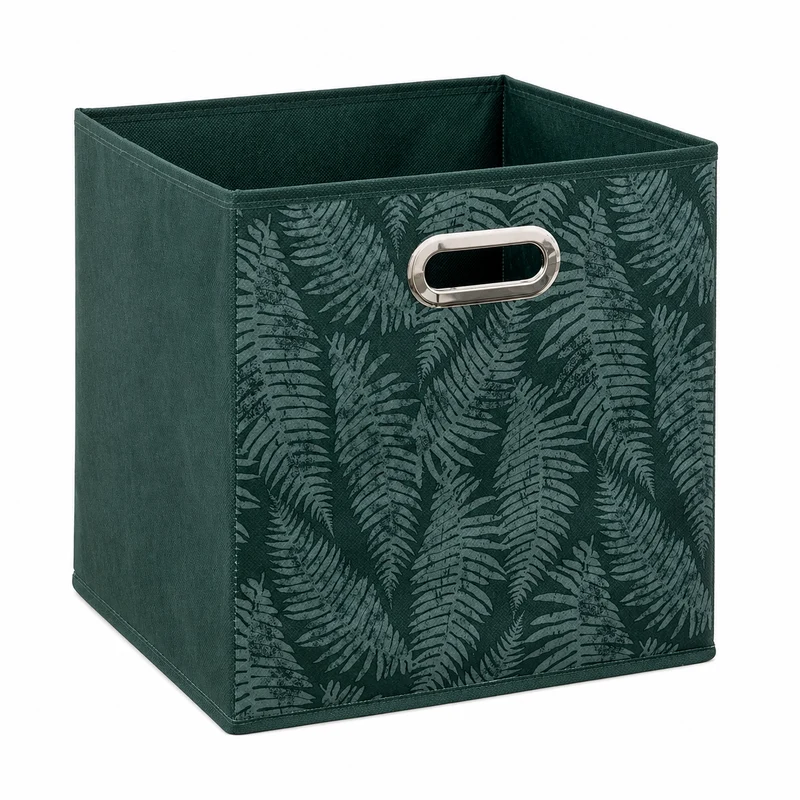 Scatola contenitore in tessuto verde motivo foglie felce 31x31x31 cm – Herbier