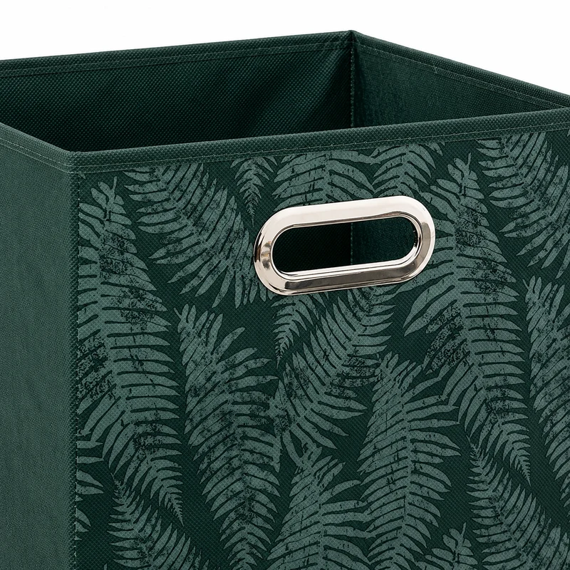 Scatola contenitore in tessuto verde motivo foglie felce 31x31x31 cm – Herbier