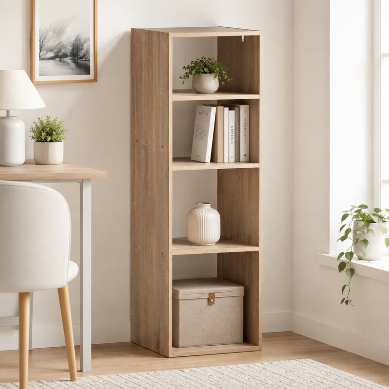 Scaffale a colonna 4 vani in pannello effetto rovere naturale 34,5x32x100,5 cm – Mix’n Modul