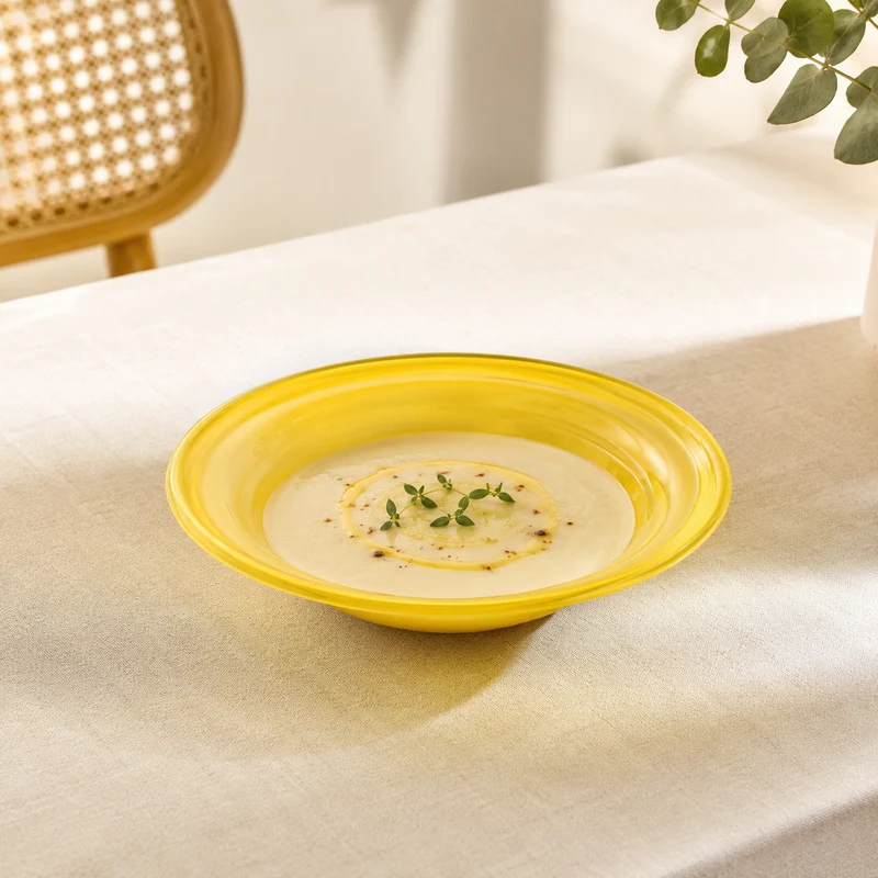 Piatto fondo in polistirene giallo Ø23 cm impilabile – Party