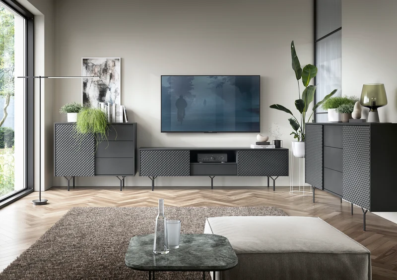Mobile TV 2 Ante 1 cassetto in legno laminato Nerea 180x51 cm