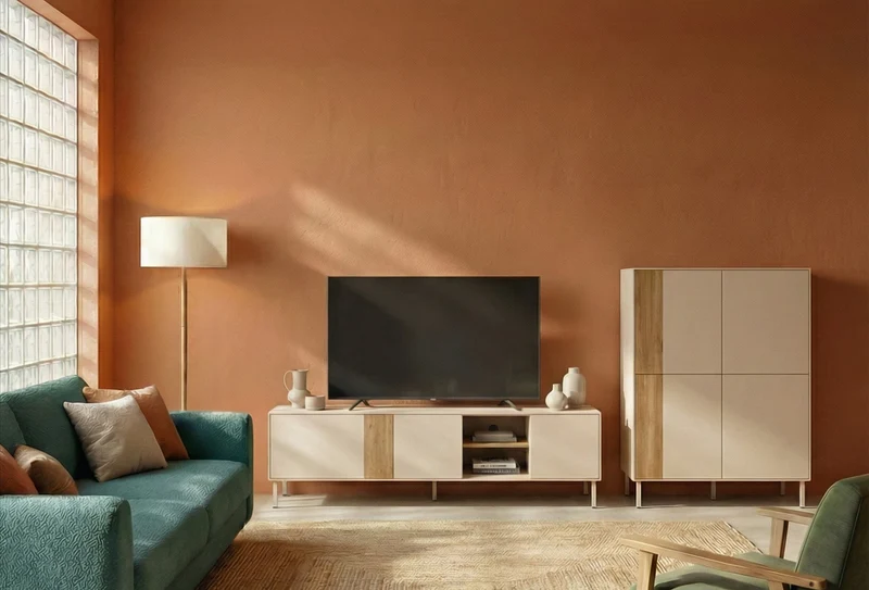 Mobile TV 3 ante crema/rovere Ryel 180x51 cm