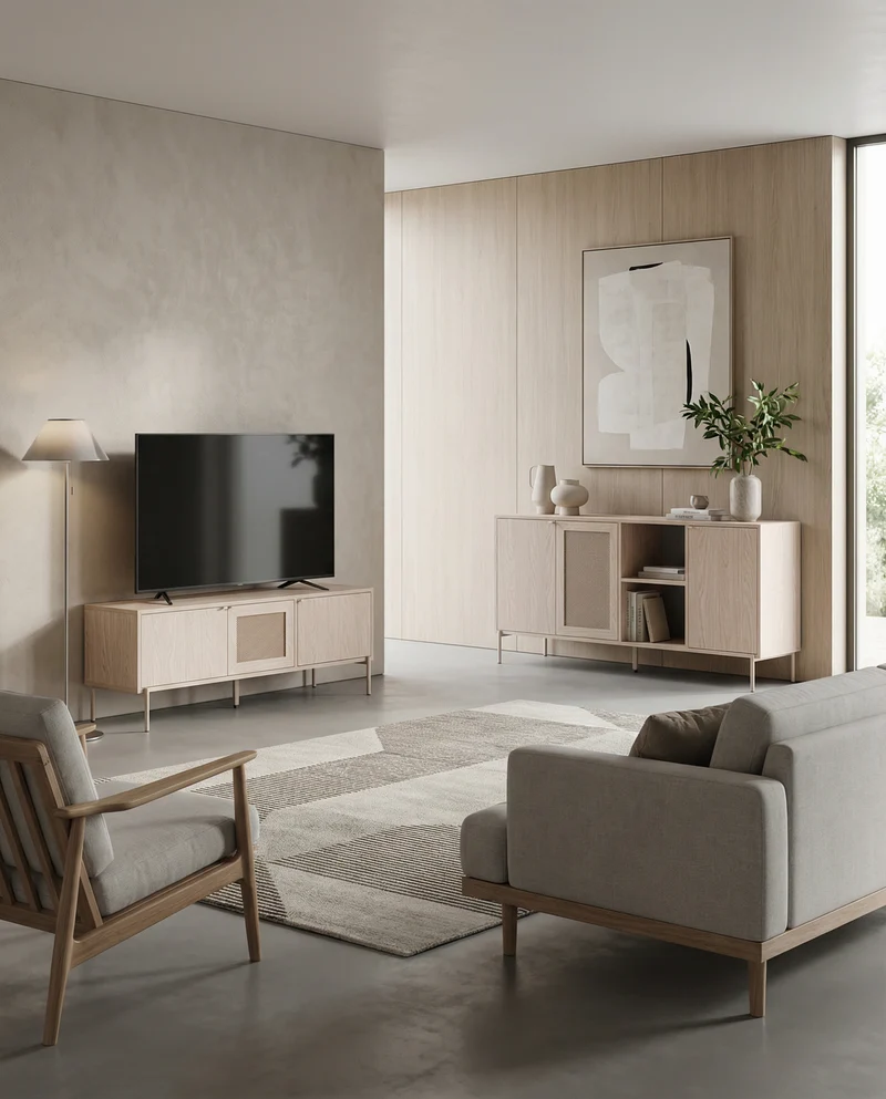 Mobile TV 3 ante rovere con gamba in metallo Hinti 130x50 cm