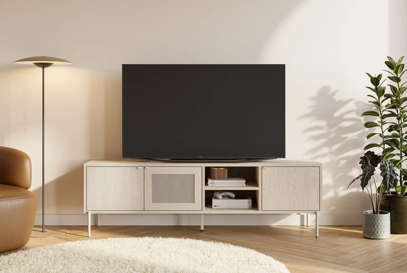 Mobile TV 3 ante rovere con gamba in metallo Hinti 164x50 cm