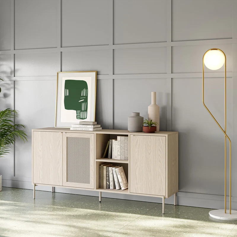 Madia 3 ante rovere con gamba in metallo Hinti 164x80 cm