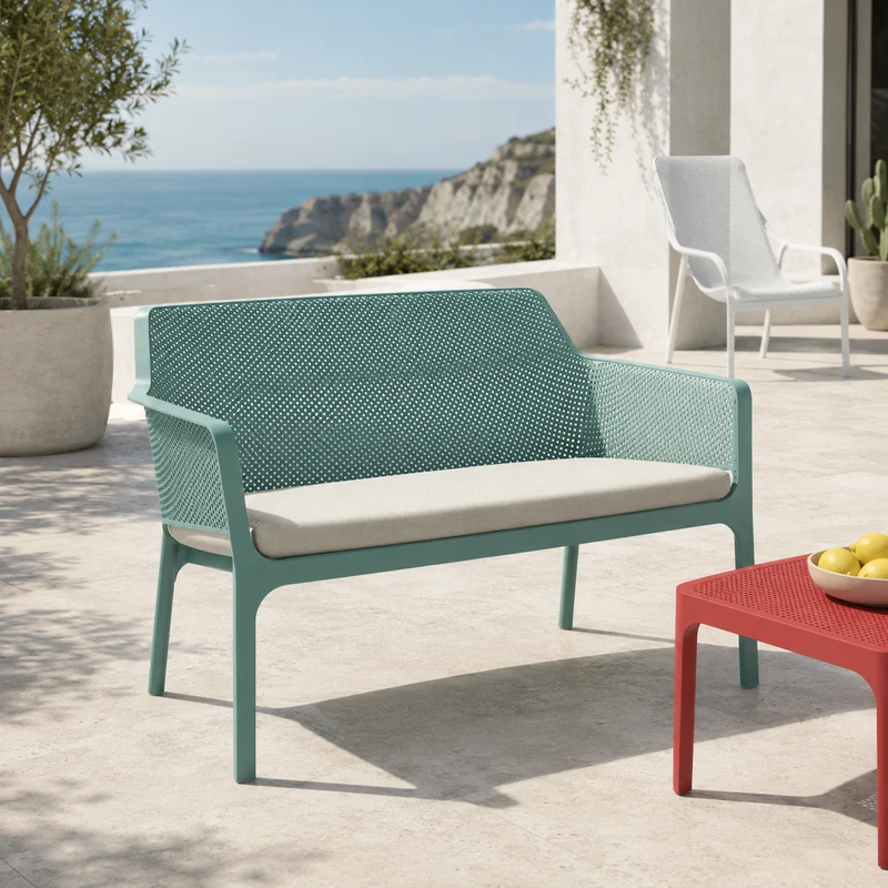 Panchina da giardino 2 posti in resina salice impilabile 116x70 cm – Net Bench