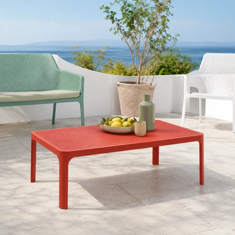 Tavolino da giardino basso rettangolare in resina corallo 100x60 cm – Net