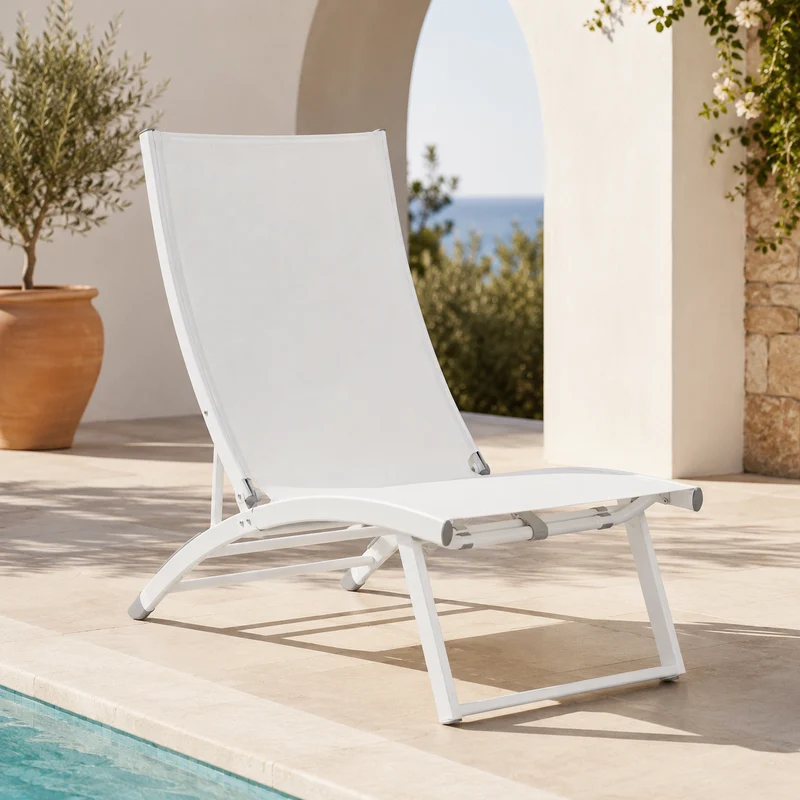 Poltrona lounge reclinabile da esterno in textilene bianco – Taylor