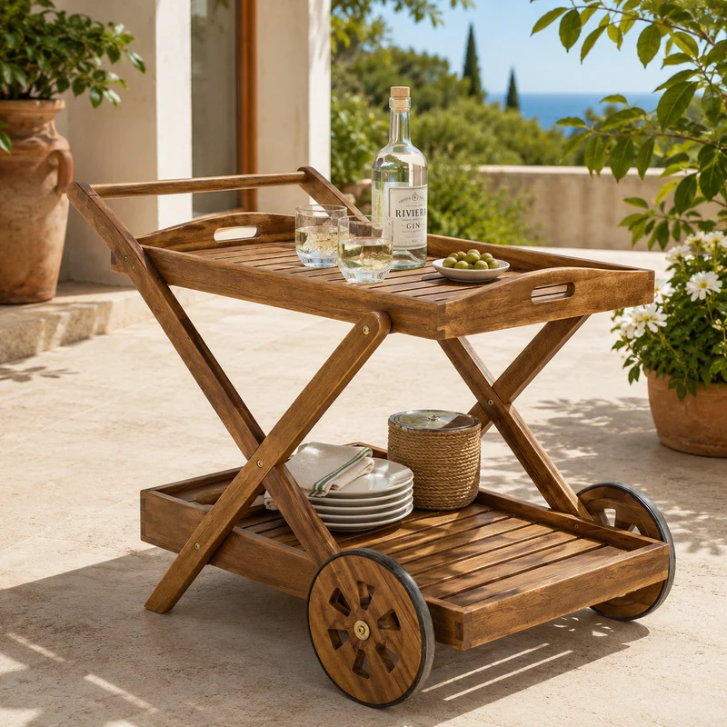 Carrello da giardino in legno di acacia con ripiano 89x56 cm – Noemi