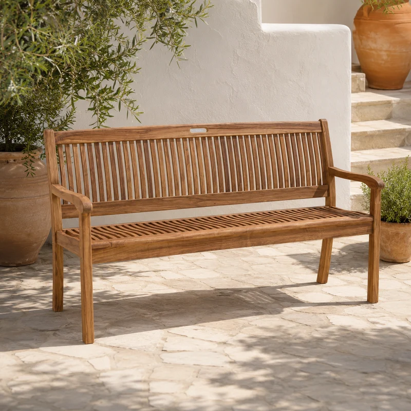 Panca da giardino 3 posti in legno di acacia con braccioli 158 cm – Noemi