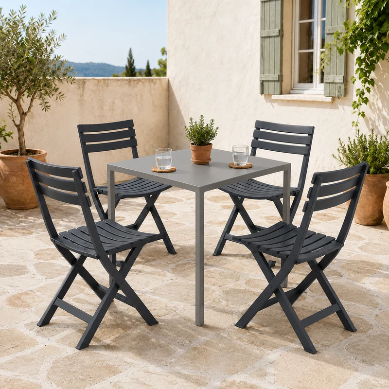 Tavolo da giardino autolivellante in metallo 70x70 cm – Elma antracite